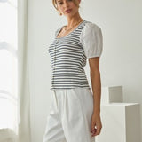 The Chrissy Stripe Puff Sleeve Top