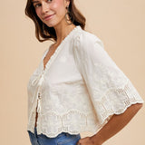 The Hendrix Cream Eyelet Tie Front Blouse