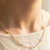 Gold Chain Oval Cz Bezel Station Necklace