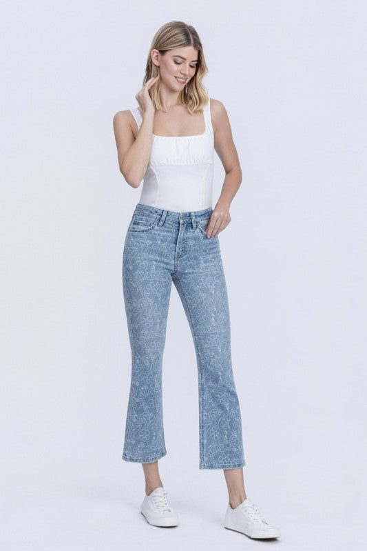 Floral Print High Rise Crop Jeans - Vervet Denim - A8