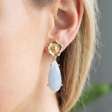 Faceted Tear Gem And Flower Stud Dangle Earrings