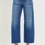 Slouchy Crop Barrel Patch Pocket Jeans - Risen Denim - D3