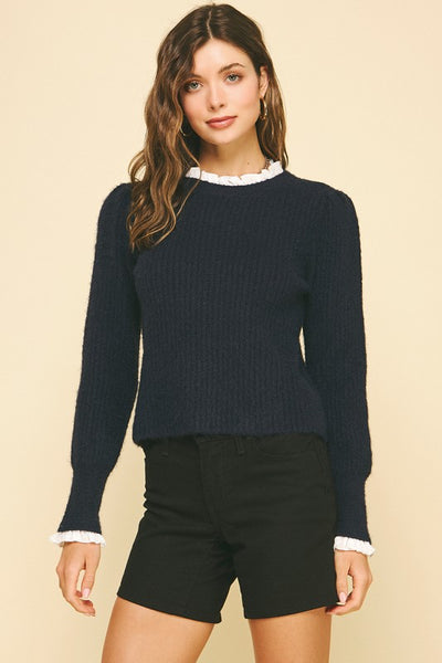 the Aurora Ruffle Trim Sweater