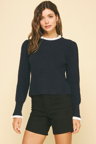 the Aurora Ruffle Trim Sweater
