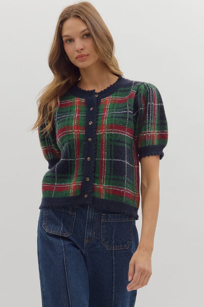 the Graycen Navy Plaid Cardigan