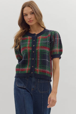 the Graycen Navy Plaid Cardigan
