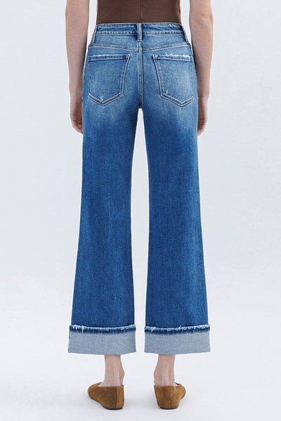 Cuffed High Rise Slim Wide leg Jeans - Flying Monkey.  F6