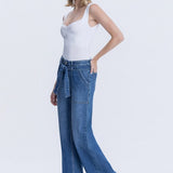 High Rise Wide Leg Jeans With Tie - Flying Monkey Denim - A6