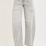 Mid Rise Barrel Gray Denim - Risen Jeans - D6