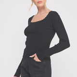 The Celeste Lace Trimmed Long Sleeve Top