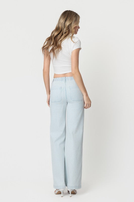 High Rise Drawstring Stripe Wide Jeans – Lovervet Denim