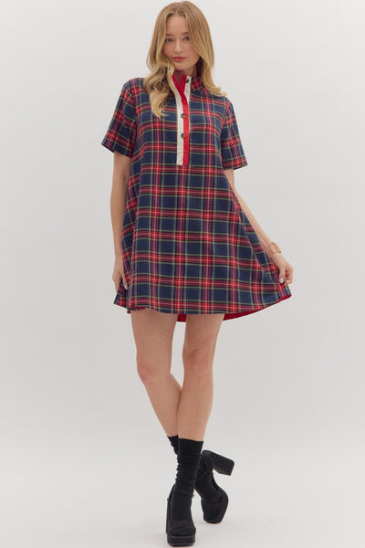 the Joss - Navy Plaid Dress