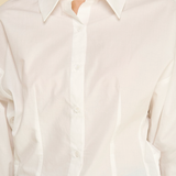 The Athena White Smocked Back Button Down Shirt
