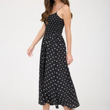 The Dottie Black Smocked Midi Dress