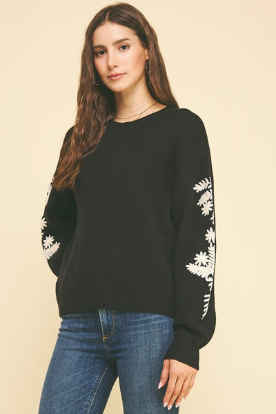 the Reagan Floral Sleeve Sweater