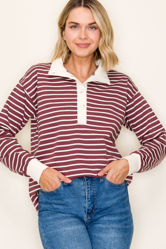 the Robyn - Wine Stripe Sweatshirt