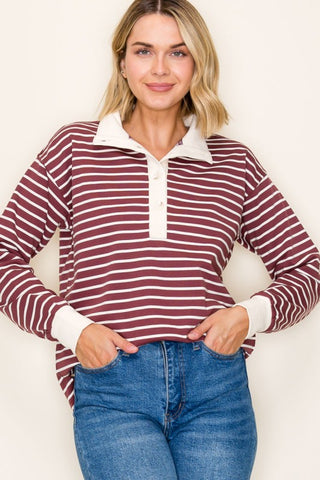 the Robyn - Wine Stripe Sweatshirt