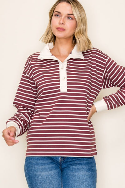 the Robyn - Wine Stripe Sweatshirt