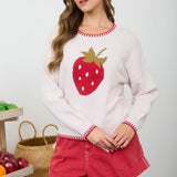 Strawberry Stitch Trim Sweater