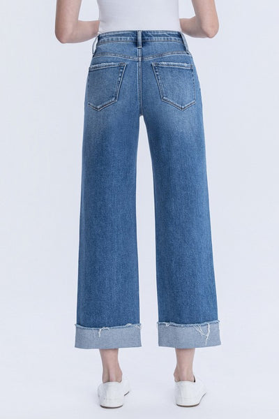 Slim Wide Leg High Rise Cuffed Denim - Flying Monkey Jeans - H7