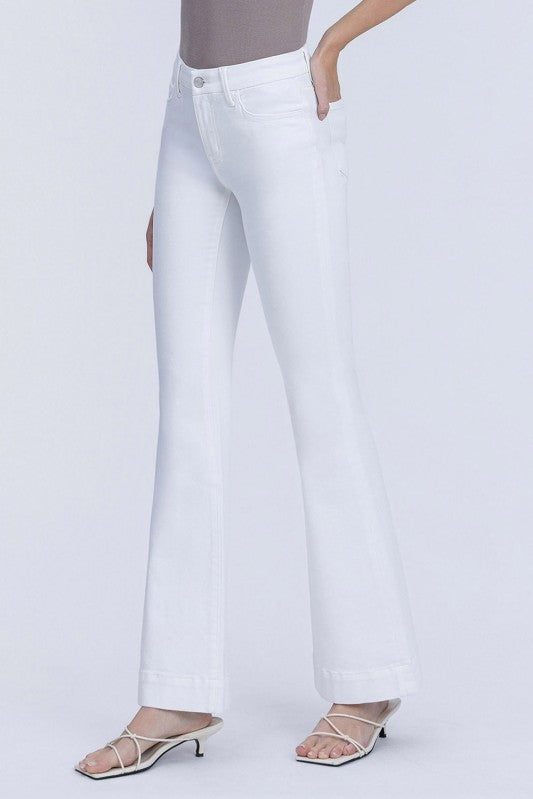 Tummy Control Mid Rise Flare White Denim - Lovervet Jeans - B3
