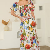 The Audra Top Floral Border Print