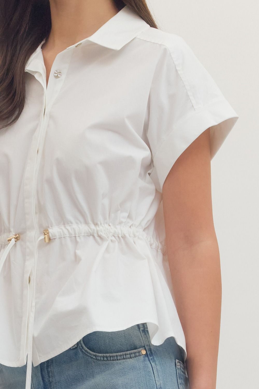 The Aurora White Drawstring Top | Casual Cotton Blouse – Pennybird