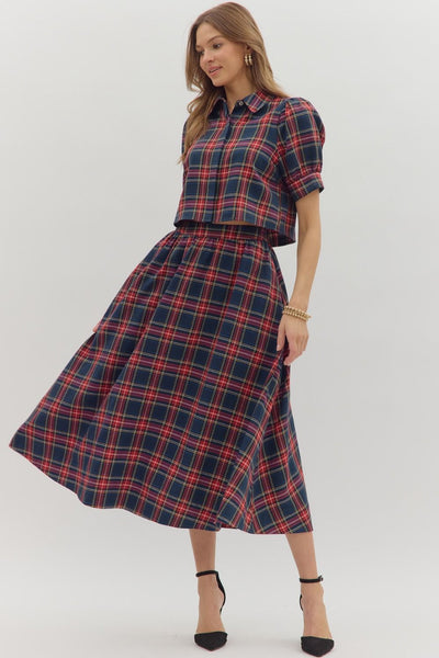 the Greta - Navy Plaid Skirt