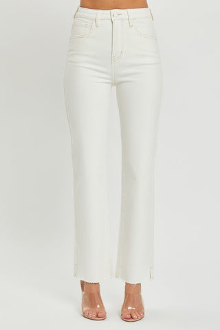 White High Rise Tummy Control Straight Jeans - Risen    D3
