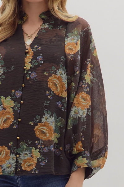 The Willow - Brown Floral Top