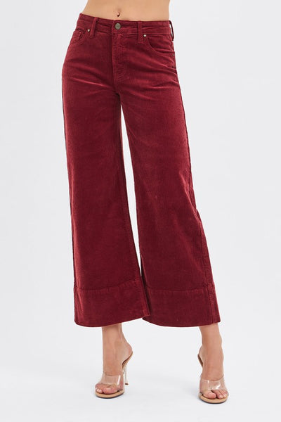 Wine High Rise Corduroy Crop Pants
