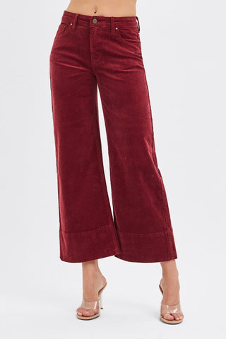 Wine High Rise Corduroy Crop Pants