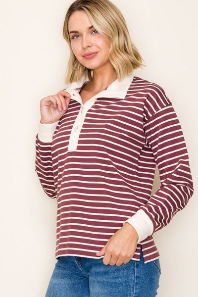 the Robyn - Wine Stripe Sweatshirt