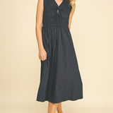 The Natalie Navy Tie Front Midi Dress