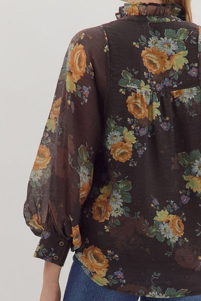 The Willow - Brown Floral Top