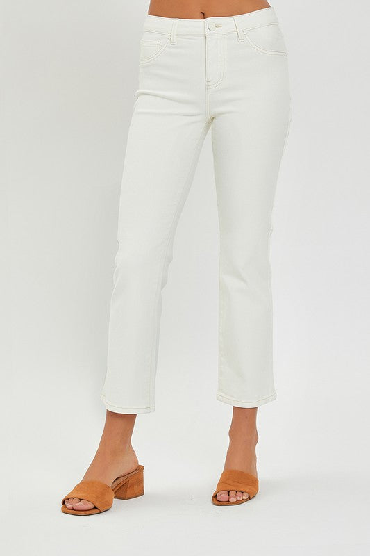 Cream Mid-Rise Straight Crop Jeans - Risen   C2