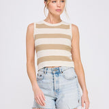 The Jenna Tan Stripe Sleeveless Top
