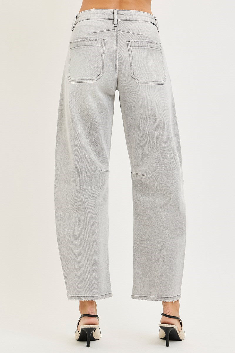 Mid Rise Barrel Gray Denim - Risen Jeans - D6