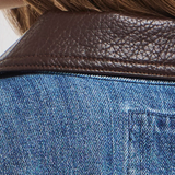 Cropped Leather Trimmed Denim Jacket