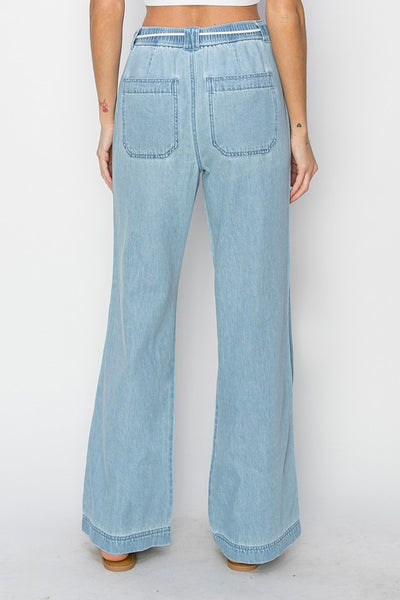 Risen Denim High Rise Wide Leg Elastic pants
