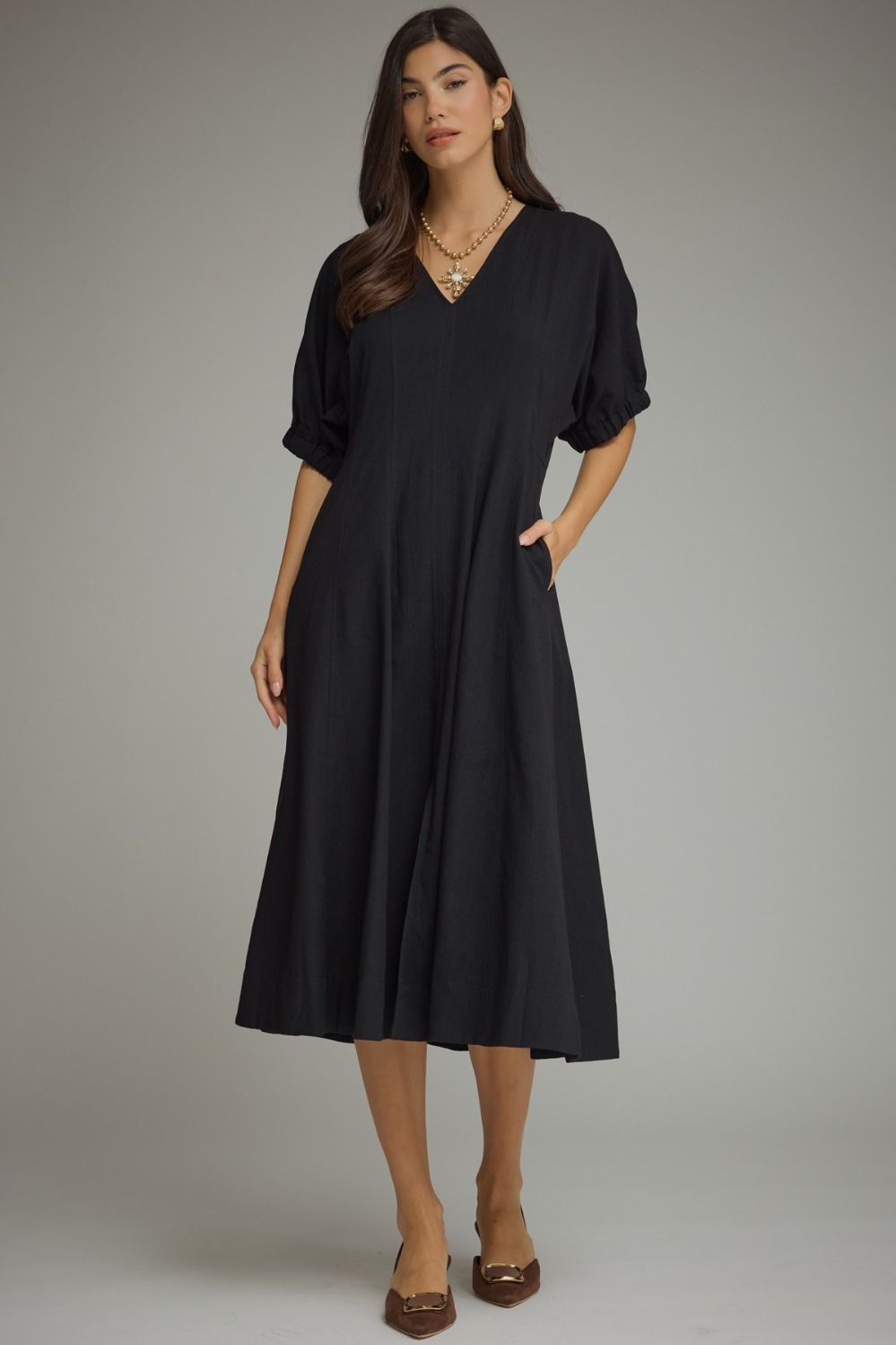 The Sofia Solid Midi Dress