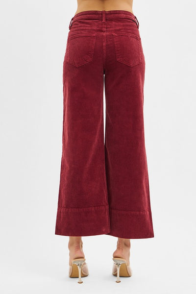 Wine High Rise Corduroy Crop Pants