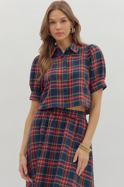 the Greta - Top Navy Plaid