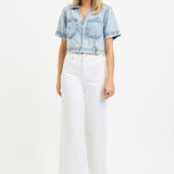 Tummy Control White High Rise Wide Leg Denim - Risen Jeans - B7