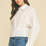 The Athena White Smocked Back Button Down Shirt