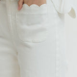 The Bradie - White Scalloped Hem Pants