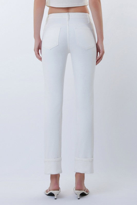 Mid Rise Slim Straight White Jeans - Vervet Denim - B1