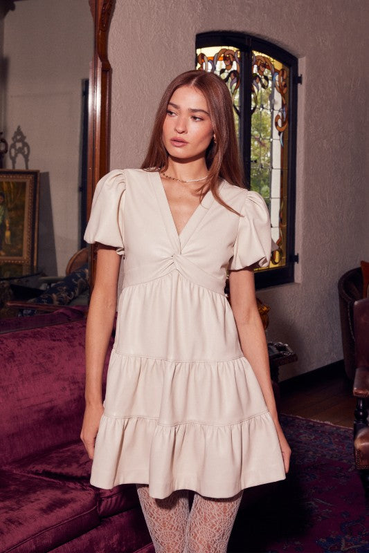 the Winona Cream Faux Leather Dress