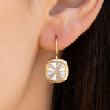 Gold Dipped Large Cushion Bezel Cz Wire Drop Earrings