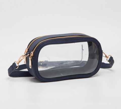 Navy Double Zipper Oval Clear Gameday/Stadium Bag